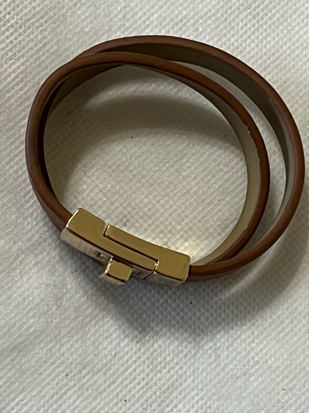 Brown Double-Wrap Leather Bracelet with Gold Clasp